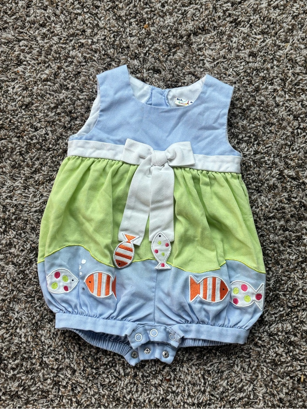 Blue & Green Baby Romper with Fish Appliques